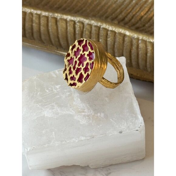 Strawberry Quartz Gold Plated Adjustable Ring - Picture 1 of 6
